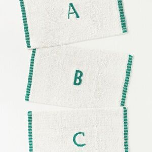 Anthropologie Monogram Embroidered Cotton Bath Mat - White with Green Accents